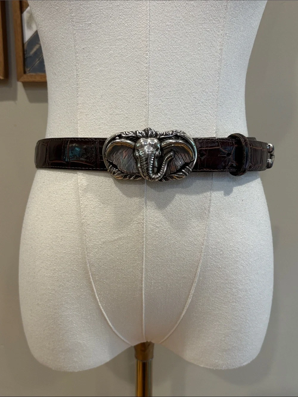 Vintage Brighton 90s Leather Elephant Safari Alligator Print Belt Medium *As-Is*